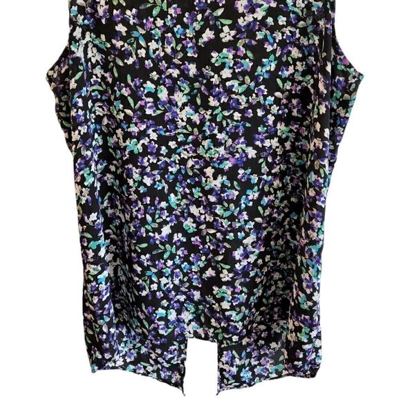 EXPRESS Black and Purple Floral Splitv Back Tank - Picture 2 of 6